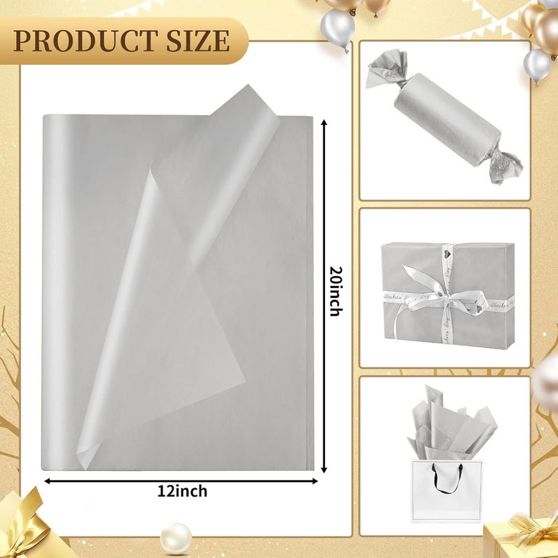 Hlonon Silver Tissue Paper for Gift Bags - 30 Sheets of Silver Wrapping Tissue Paper Bulk Packaging Paper for Weddings Birthday DIY Project Christmas Gift Wrapping Crafts Decor (14 x 20 Inch) - Image 2